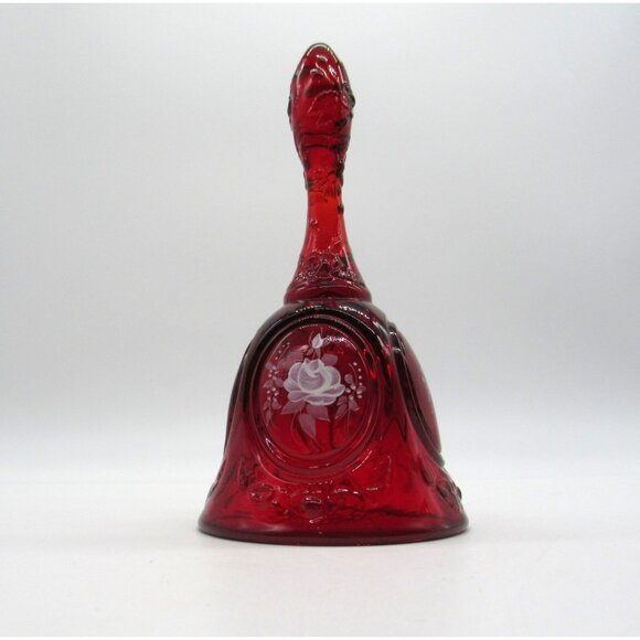 VTG Fenton Red Amberina Bell White Roses Hand Painted signed Frida - Picture 10 of 13